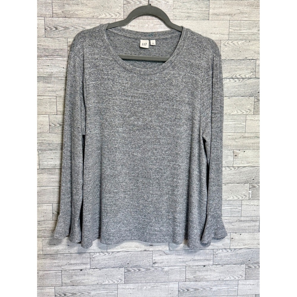 GAP Womens Gray Heathered Knit‎ Bell Sleeve Long Sleeve Top Sz-Large Relaxed Fit
